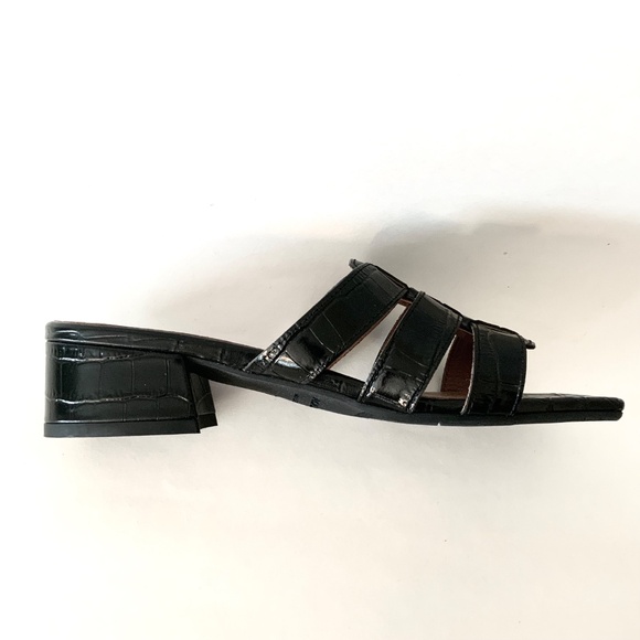 Aquatalia Harla Croco Caged Mule Sandals Black Leather Croc Embossed Shoes 8 - Picture 12 of 16